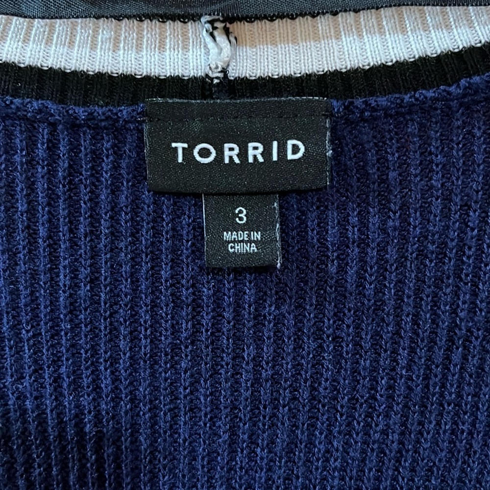 Torrid Colorblock Navy Blue Open Front Long Line Cardigan Sweater Size 3 - Picture 4 of 14